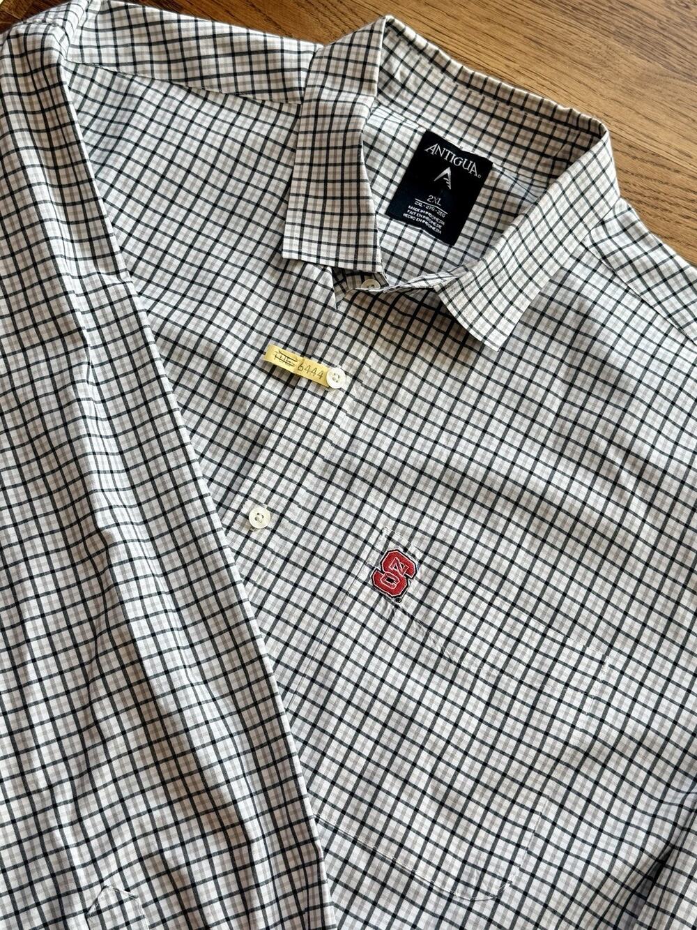 NC State Wolfpack Shirt Men 2XL Black/White Plaid Button Up Dress Long Sleeve